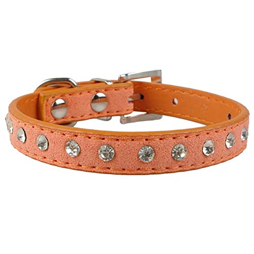 MAOBANG Collar Collar para Perros para Gamuza Suave Collares para Perros pequeños Collar para Gatos de Cristal Cachorro para Perros pequeños Gato 3 tamaños, Dorado, XXS