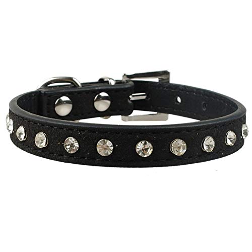 MAOBANG Collar Collar para Perros para Gamuza Suave Collares para Perros pequeños Collar para Gatos de Cristal Perro pequeño para Cachorros Gato 3 tamaños, Negro, XS