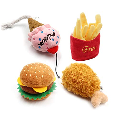 Mascota pelota de juguete perro, dientes de una buena formación mordida resistente peluche Panda juguetes para masticar juguetes de algodón (frito hamburguesa de pollo + papas fritas + helado + pies)