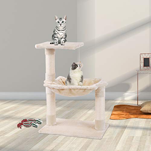 MC Star Árbol para Gato pequeño con Grandes Hamaca Rascador Cama Bolas de Juego Arañazo Plataforma Sisal Natural 70cm, Beige