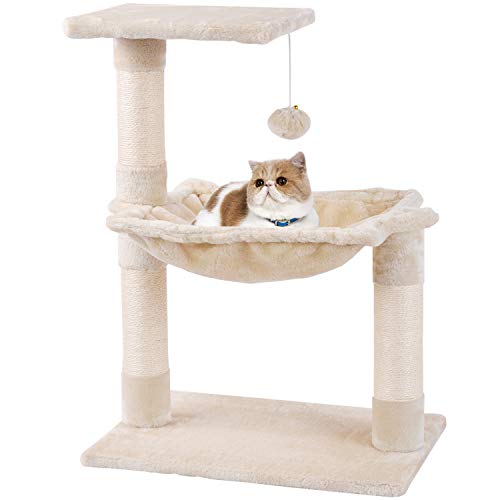 MC Star Árbol para Gato pequeño con Grandes Hamaca Rascador Cama Bolas de Juego Arañazo Plataforma Sisal Natural 70cm, Beige