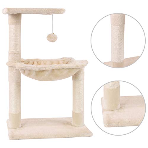 MC Star Árbol para Gato pequeño con Grandes Hamaca Rascador Cama Bolas de Juego Arañazo Plataforma Sisal Natural 70cm, Beige