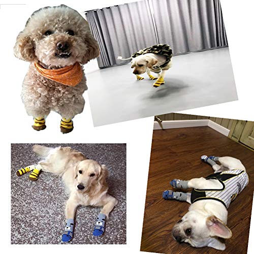 Meioro Calcetines Antideslizantes para Perros, Protectores de Pata Transpirable de Algodón con Control de Tracción para Ropa Interior Conjunto de 4 Perros Grandes y Medianos (2XL, Azul)