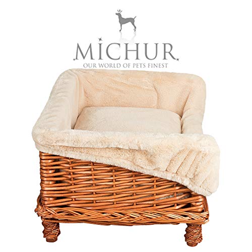 MICHUR Linda Cognac, Cama para Perros, Sauce para Perros con Almohada, sofá para Perros, Canasta para Perros, Sauce, malaca, Canasta para Perros Cognac, Aproximadamente 55 cm - Aproximadamente 75 cm