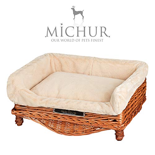 MICHUR Linda Cognac, Cama para Perros, Sauce para Perros con Almohada, sofá para Perros, Canasta para Perros, Sauce, malaca, Canasta para Perros Cognac, Aproximadamente 55 cm - Aproximadamente 75 cm