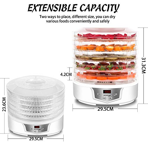 MiMiya Deshidratador de Alimentos Profesional de 5 Bandejas con Capacidad Extendida, 35-70 °C de Temperatura para Carne Seca, Fruta, Vegetal, Nueces y Yogurt Libre de BPA 240W