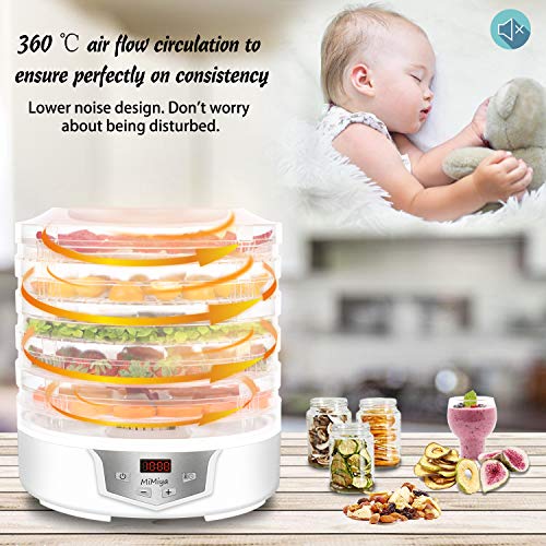 MiMiya Deshidratador de Alimentos Profesional de 5 Bandejas con Capacidad Extendida, 35-70 °C de Temperatura para Carne Seca, Fruta, Vegetal, Nueces y Yogurt Libre de BPA 240W