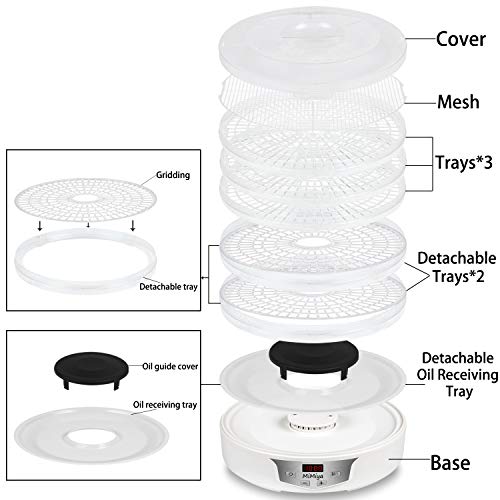 MiMiya Deshidratador de Alimentos Profesional de 5 Bandejas con Capacidad Extendida, 35-70 °C de Temperatura para Carne Seca, Fruta, Vegetal, Nueces y Yogurt Libre de BPA 240W