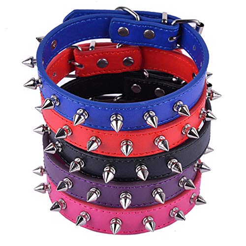 MMWW Punk Spike collare per animali in Pelle PU con Borchie cordino per guinzaglio cordino per animali domestici accessori per cani collare per cani Pitbull Pastore tedesco-Red_31x1.5cm