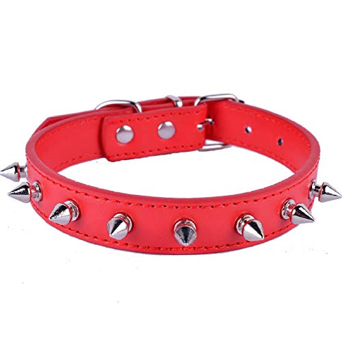 MMWW Punk Spike collare per animali in Pelle PU con Borchie cordino per guinzaglio cordino per animali domestici accessori per cani collare per cani Pitbull Pastore tedesco-Red_31x1.5cm