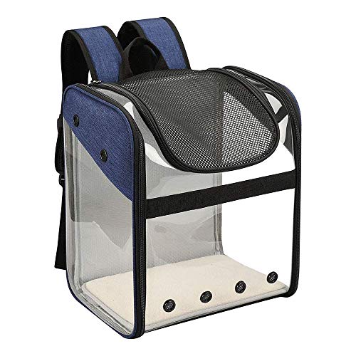 Mochila para mascotas totalmente transparente, portabebés transpirable a plena vista, bolsa de transporte bolsa plegable para mascotas, adecuada para senderismo, senderismo y uso al aire libre,Blue