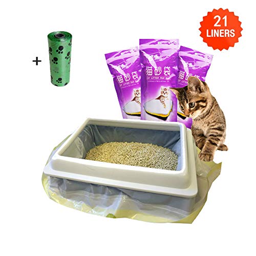 Moliwen Forro para Bandeja de Arena para Gatos con Bolsa con Cordón 3 Paquetes (21 Bolsas), 91.5 × 45.7 cm,Adecuado para Botes de Basura Medianos y Grandes, Obtenga 1 Rollo Adicional Bolsa de Basura