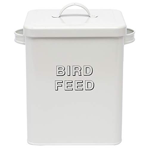 Morezi Bird - Molde para Semillas y piensos con Tapa de Cierre y Cuchara incluida, Acero al Carbono Recubierto de Color Blanco, latas de Almacenamiento