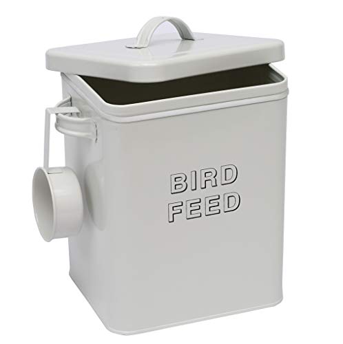 Morezi Bird - Molde para Semillas y piensos con Tapa de Cierre y Cuchara incluida, Acero al Carbono Recubierto de Color Blanco, latas de Almacenamiento