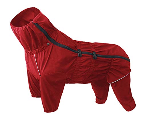 Morezi - Impermeable para Perro con Cuello Alto Impermeable para Perros Reflectantes de Cuatro Patas, Traje de Lluvia para Cachorros pequeños y medianos - Rojo - XL