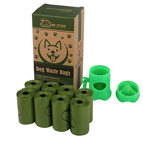 Mr. Stone Bolsas de basura degradables para perros, bolsas de caca de perro, plásticos hechos a piedra, respetuoso con la tierra, rollos de recambio (8 rollos/120 cuentas), 1 dispensador incluido