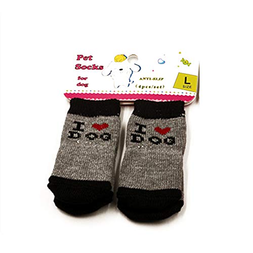 NaiCasy 4pcs Antideslizante del Perro y del Gato Calcetines Calcetines con Caucho de Refuerzo cálidos Calcetines Suaves del Animal doméstico de la Pata de Protección de Desgaste Interior - Adecuado