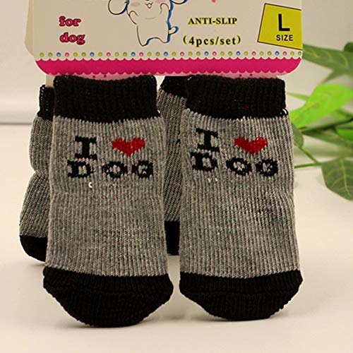 NaiCasy 4pcs Antideslizante del Perro y del Gato Calcetines Calcetines con Caucho de Refuerzo cálidos Calcetines Suaves del Animal doméstico de la Pata de Protección de Desgaste Interior - Adecuado