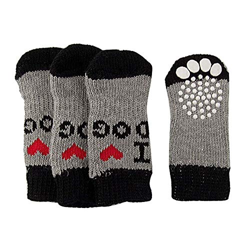 NaiCasy 4pcs Antideslizante del Perro y del Gato Calcetines Calcetines con Caucho de Refuerzo cálidos Calcetines Suaves del Animal doméstico de la Pata de Protección de Desgaste Interior - Adecuado