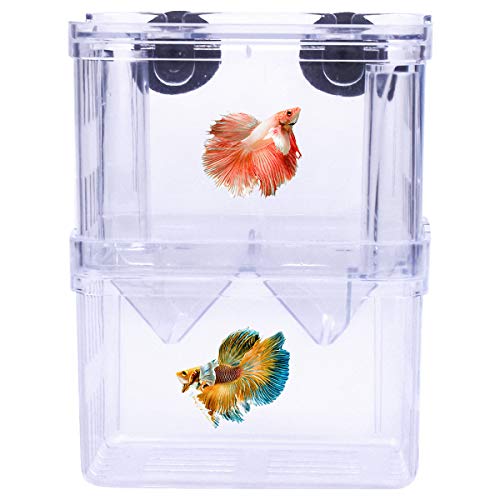 Netspower de Doble Capa de desove del Acuario desove Bandeja, plástico Transparente Cultivo de Peces Aislamiento Tanque de cría Caja de cría con 2 ventosas para Peces - 8 * 7 * 11 cm