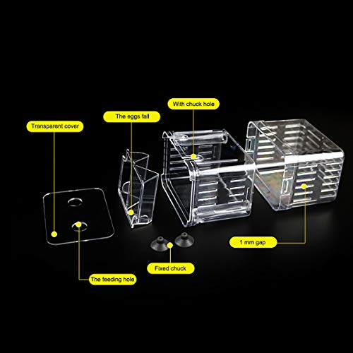 Netspower de Doble Capa de desove del Acuario desove Bandeja, plástico Transparente Cultivo de Peces Aislamiento Tanque de cría Caja de cría con 2 ventosas para Peces - 8 * 7 * 11 cm