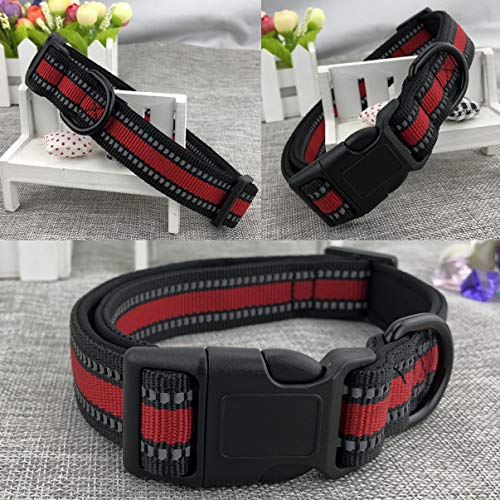 Newtensina Reflexivo Nylon Perro Collar con Forro de Neopreno Cool Color de Contraste Perro Collar para Perros - Rojo - L