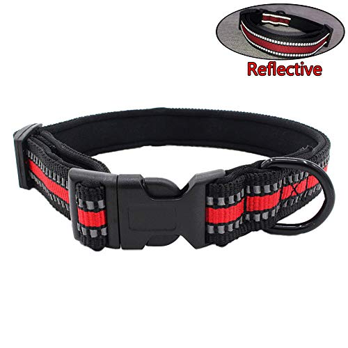 Newtensina Reflexivo Nylon Perro Collar con Forro de Neopreno Cool Color de Contraste Perro Collar para Perros - Rojo - L