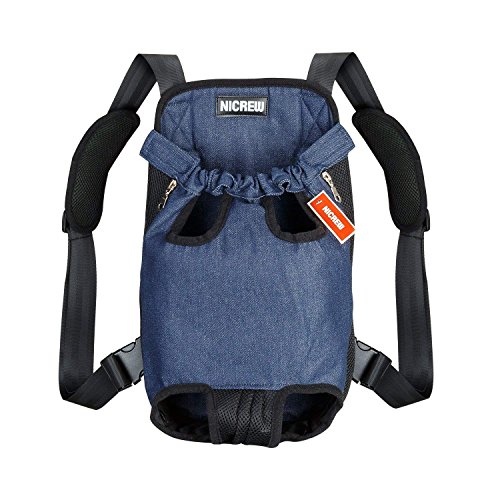 NICREW Mochila del Perro, Bolso para Mascotas, Adjustable Bolsa Delantera Pet Front Cat Dog Carrier Backpack, Bolsa para Llevar y Transportar Gatos y Perros para Viajar/Senderismo/Camping-L-Azul