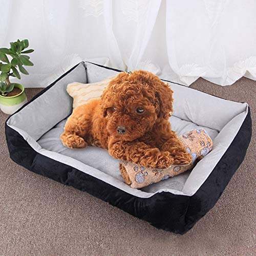 NIEFENG Casa del Animal doméstico y sofá Cama for Perros Lavable, Cama Admite Colchón Cojín Caliente Suave Primer Cama de algodón con la Manta y Antideslizante Inferior Tamaño: M (Color : Black Grey)