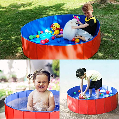 Nubstoer - Piscina plegable para perro, cachorro, gatos, bañera, para mascotas, niños, balones de agua, color rojo y azul