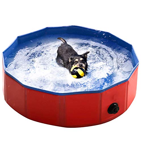 Nubstoer - Piscina plegable para perro, cachorro, gatos, bañera, para mascotas, niños, balones de agua, color rojo y azul