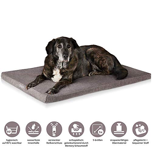 ONVAYA® Cama para perros de espuma viscoelástica | Ortopédico | Lavable a 95 grados | Gris | Talla L | Cama para perro | Colchón para perro | Alfombra para perro | Cama cojín