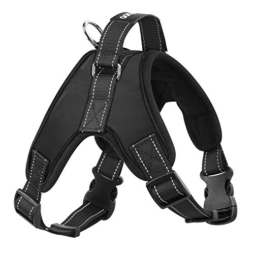 Pawaboo Chaleco Arnés de Perro - Adjustable/Duarable Tarea Pesada Suave Reflejo Acolchado Dog Vest Harness con Manija en Top para Pet Dog Ejercicio de Caminar, Talla Mediana, Negro