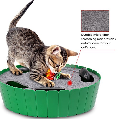 Pawaboo Juguete/Escondite Electrónico para Gato - Pet Teasing Toy Hide & Seek Electronic Caza del Ratón Interactivo Cat Toy, Verde