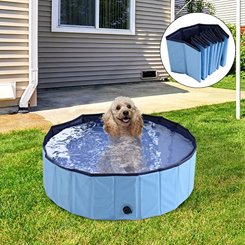 PawHut Bañera para Perros Gatos Plegable Piscina para Mascotas Natación Baño Φ100x30cm Color Azul