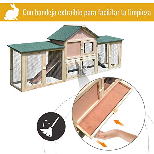 Pawhut Conejera de Exterior Grande Gallinero Pajarera Granja Casa para Animales Pequeños Jaula Mascota Conejos Gallinero 210x45.5x84.5cm