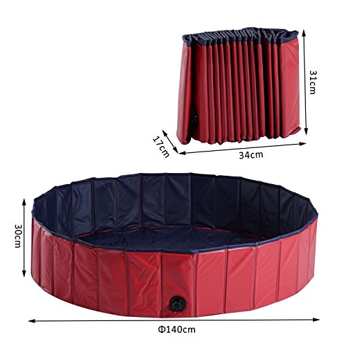 PawHut piscina bañera de baño portátil plegable para perros mascotas de PVC φ140 X 30 cm Rojo