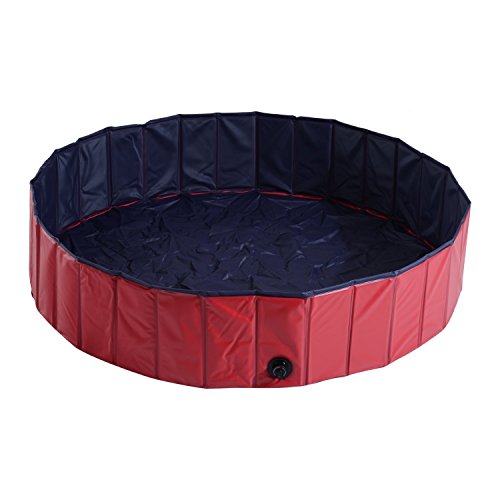 PawHut piscina bañera de baño portátil plegable para perros mascotas de PVC φ140 X 30 cm Rojo