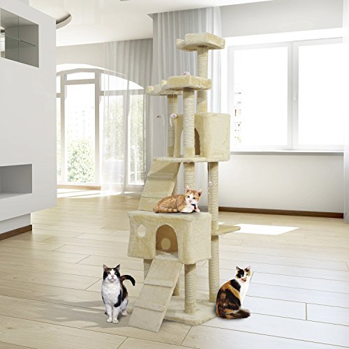 PawHut Rascador Gato Altura 55x60x181cm Arbol Poste para Arañar Centro De Actividades