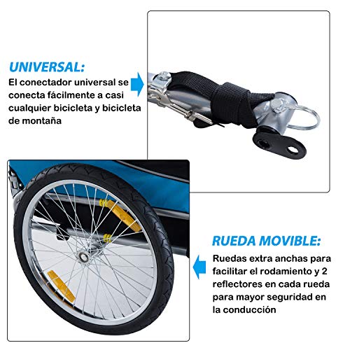 PawHut Remolque Bicicleta Perros Mascota 1 Bandera 6 Reflectores Remolque Bici Azul Negro