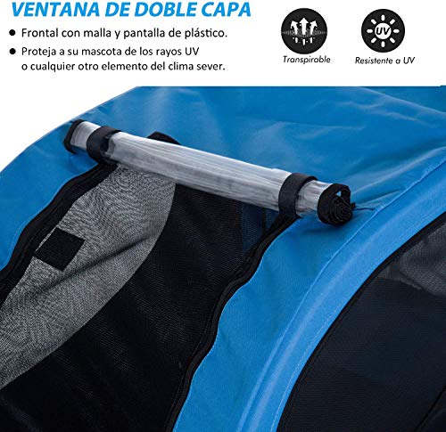 PawHut Remolque Bicicleta Perros Mascota 1 Bandera 6 Reflectores Remolque Bici Azul Negro