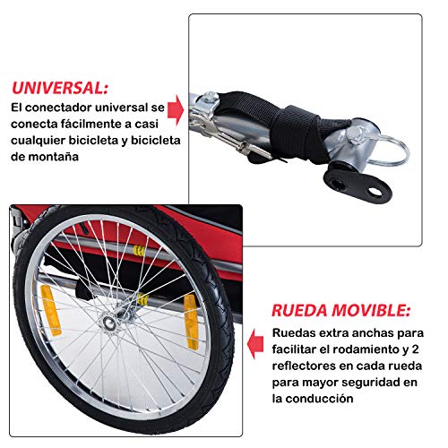 PawHut Remolque Bicicleta Perros Mascota 1 Bandera 6 Reflectores Remolque Bici Rojo Negro