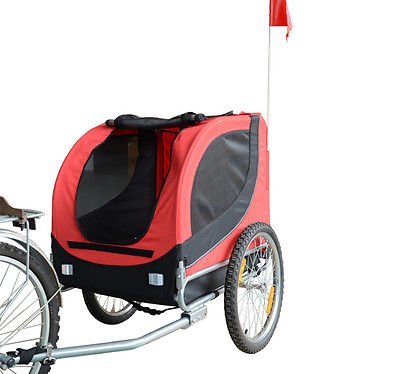 PawHut Remolque Bicicleta Perros Mascota 1 Bandera 6 Reflectores Remolque Bici Rojo Negro