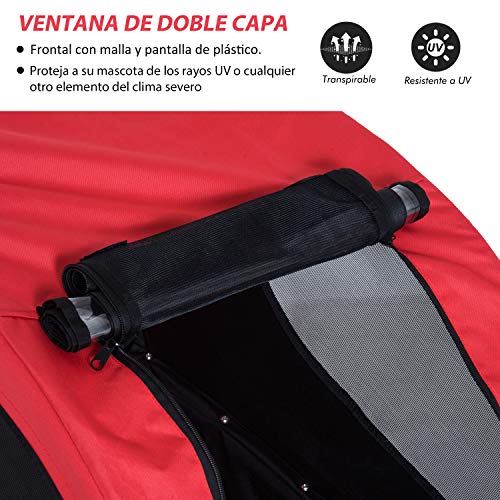 PawHut Remolque Bicicleta Perros Mascota 1 Bandera 6 Reflectores Remolque Bici Rojo Negro