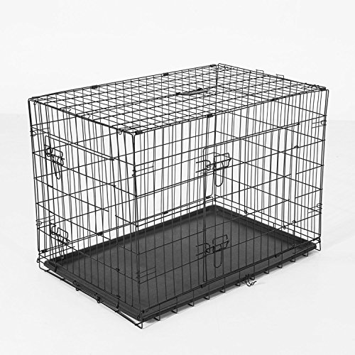 PawHut Transportin Jaula Transporte Perro Alambre 5 Medidas 2 Colores Opcional (91x61x67CM, Negro)