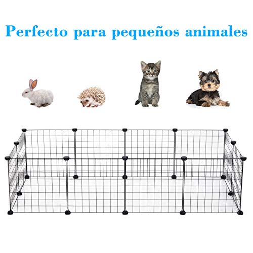 PawHut Valla Metálica para Mascotas con 12 Paneles Parque Metálica para Animales Pequeños Desmontable Diseño DIY Negro 106x73x36cm