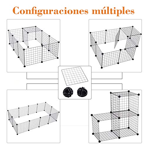 PawHut Valla Metálica para Mascotas con 12 Paneles Parque Metálica para Animales Pequeños Desmontable Diseño DIY Negro 106x73x36cm