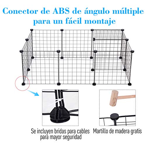 PawHut Valla Metálica para Mascotas con 12 Paneles Parque Metálica para Animales Pequeños Desmontable Diseño DIY Negro 106x73x36cm