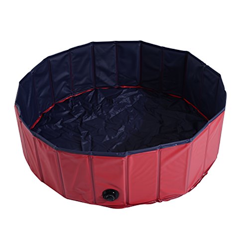 PawHutBañera para Perros Gatos Plegable Piscina para Mascotas Natación Baño Φ100x30cm Color Rojo