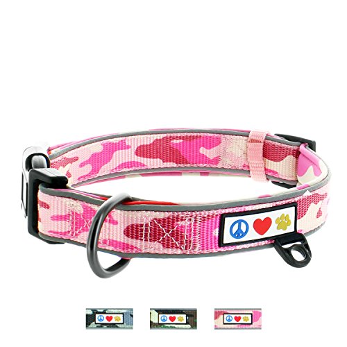 Pawtitas Collar Clasico para Perros Ajustable, Reflectante, acolchonado, Talla Extra pequeña (23-32 cm) Camuflaje Rosa XS